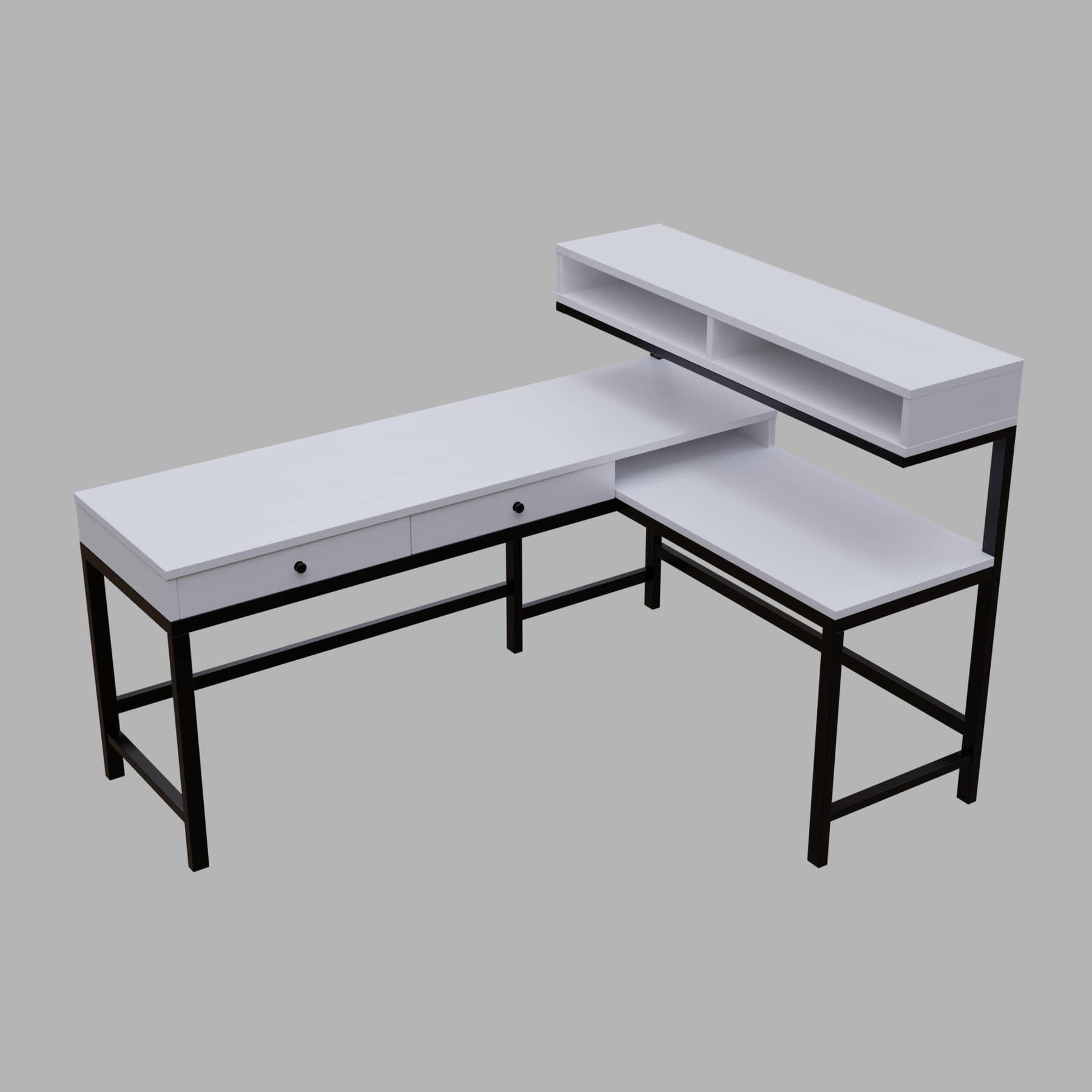 Wesley L Shaped Executive Desk with Storage Design in White Color - Ouch Cart 