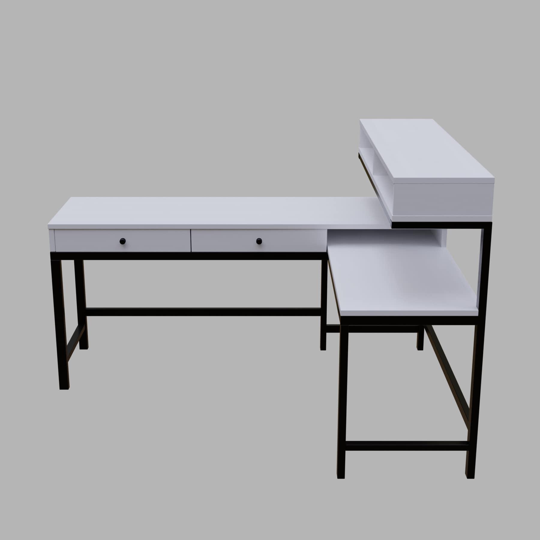 Wesley L Shaped Executive Desk with Storage Design in White Color - Ouch Cart 