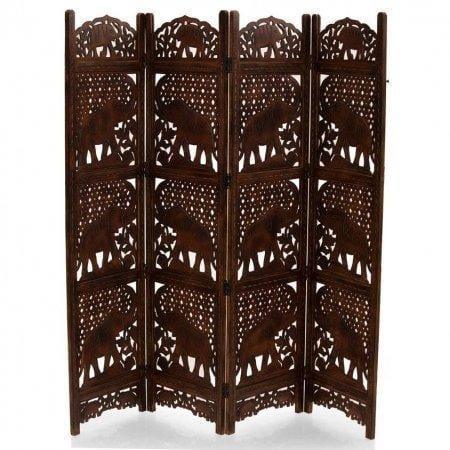 Wooden handicrafts partition for Living Room - Wooden handicrafts Screen Wooden Room Separator Consists of 4 Panels to be Placed in Zig-Zag Position - Ouch Cart 