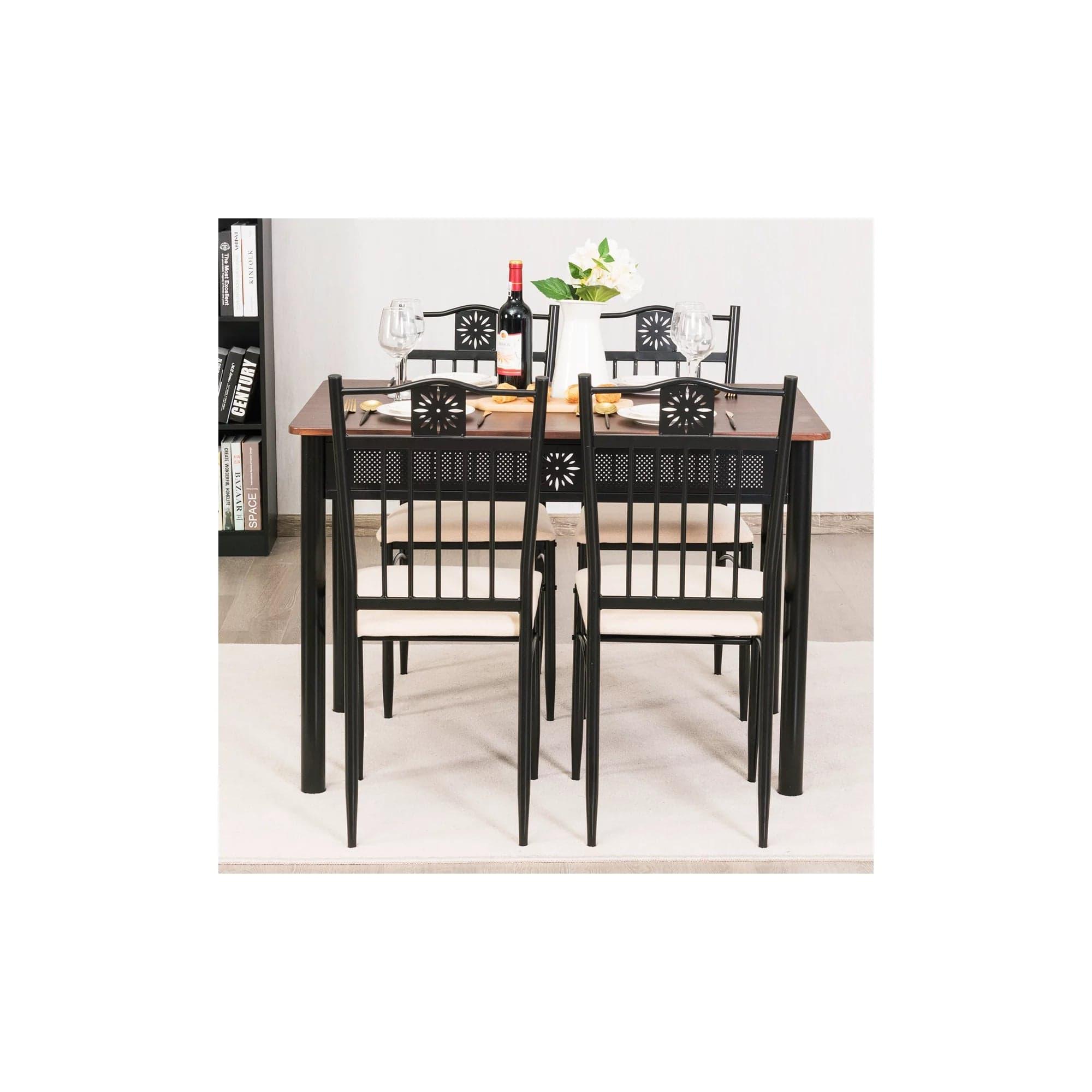 Topbuy 5 Piece Dining Set Wood Metal Table and Chairs Kitchen Furniture