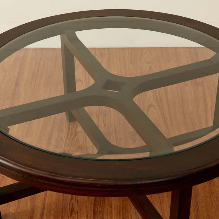 Glass Top Coffee Table with Stools - Brown - Ouch Cart 