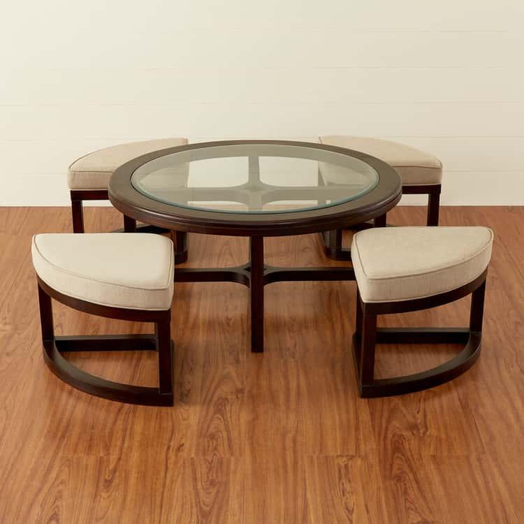 Glass Top Coffee Table with Stools - Brown - Ouch Cart 