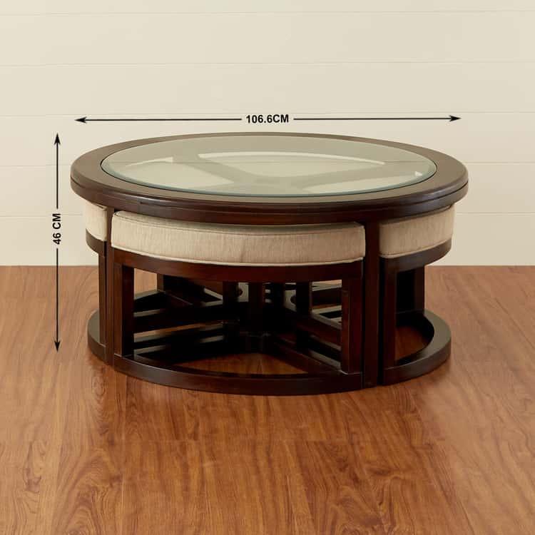 Glass Top Coffee Table with Stools - Brown