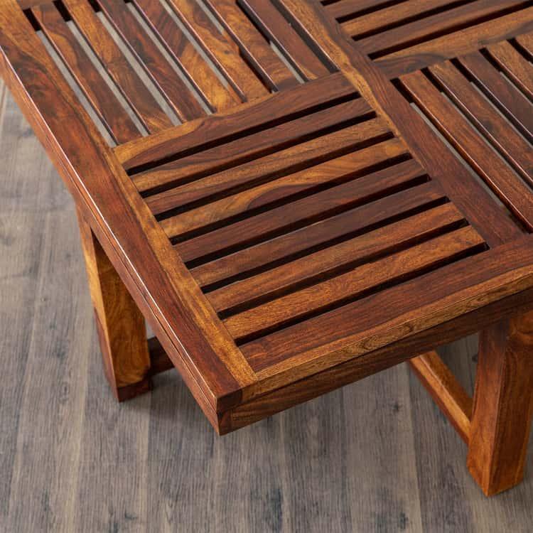 Sheesham Wood Coffee Table with Stools - Brown - Ouch Cart 