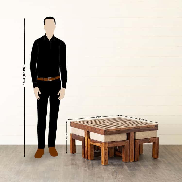 Sheesham Wood Coffee Table with Stools - Brown - Ouch Cart 