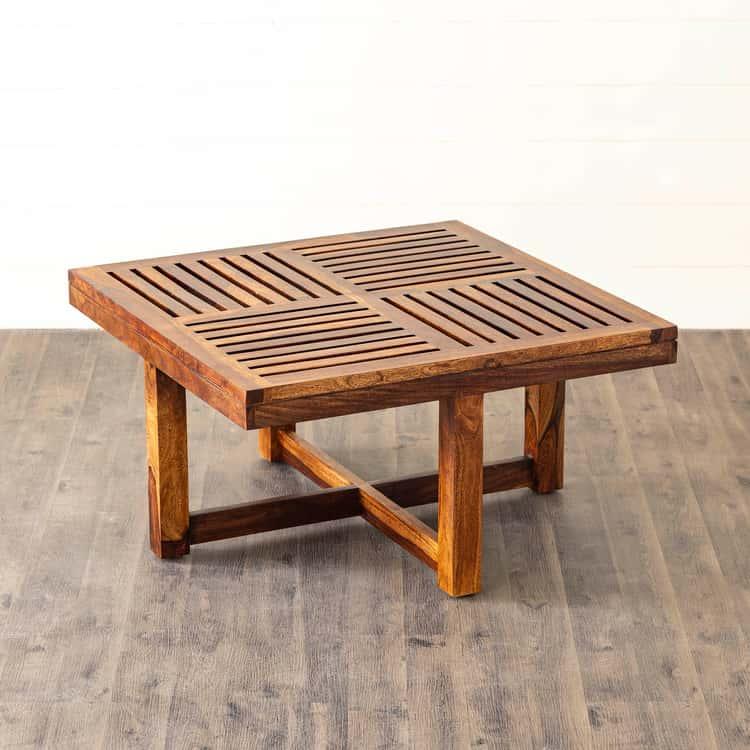 Sheesham Wood Coffee Table with Stools - Brown