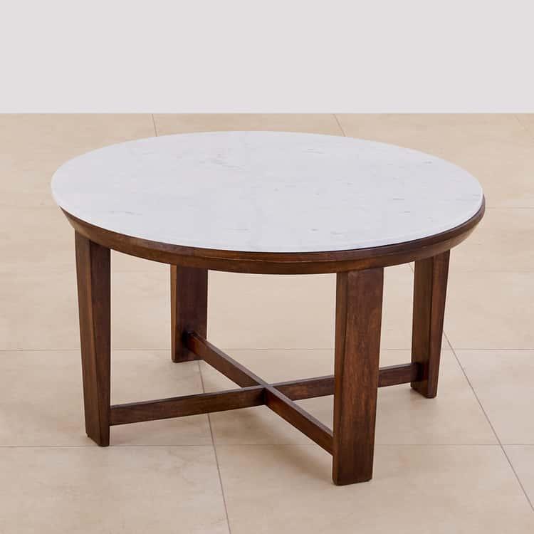 Marble Top Coffee Table with Stools - Brown