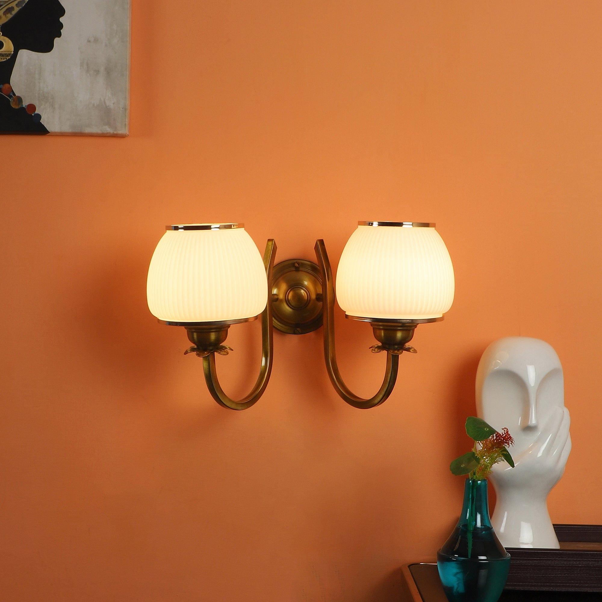 Gold And White Iron 2 Wall Lights - Ouch Cart 