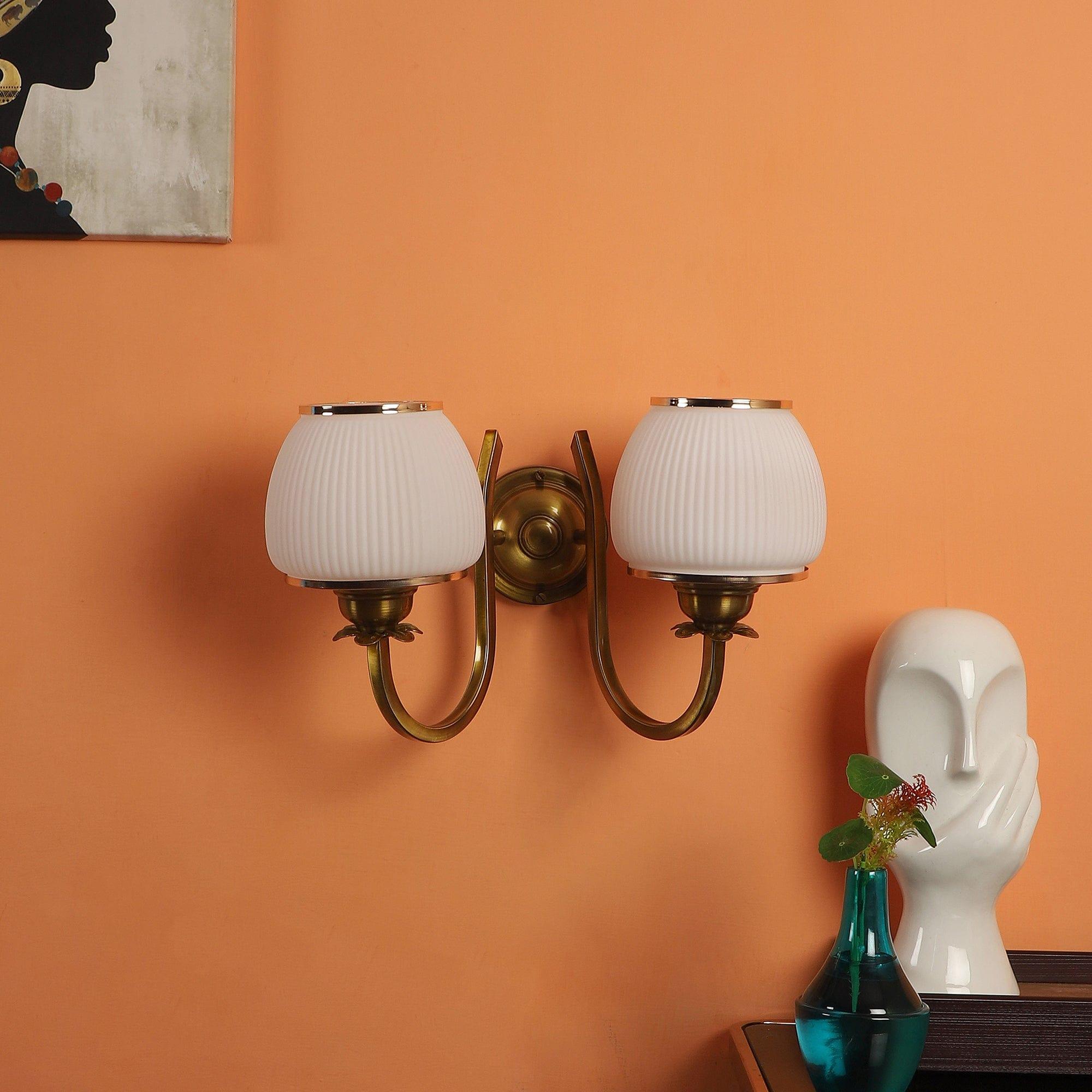 Gold And White Iron 2 Wall Lights - Ouch Cart 