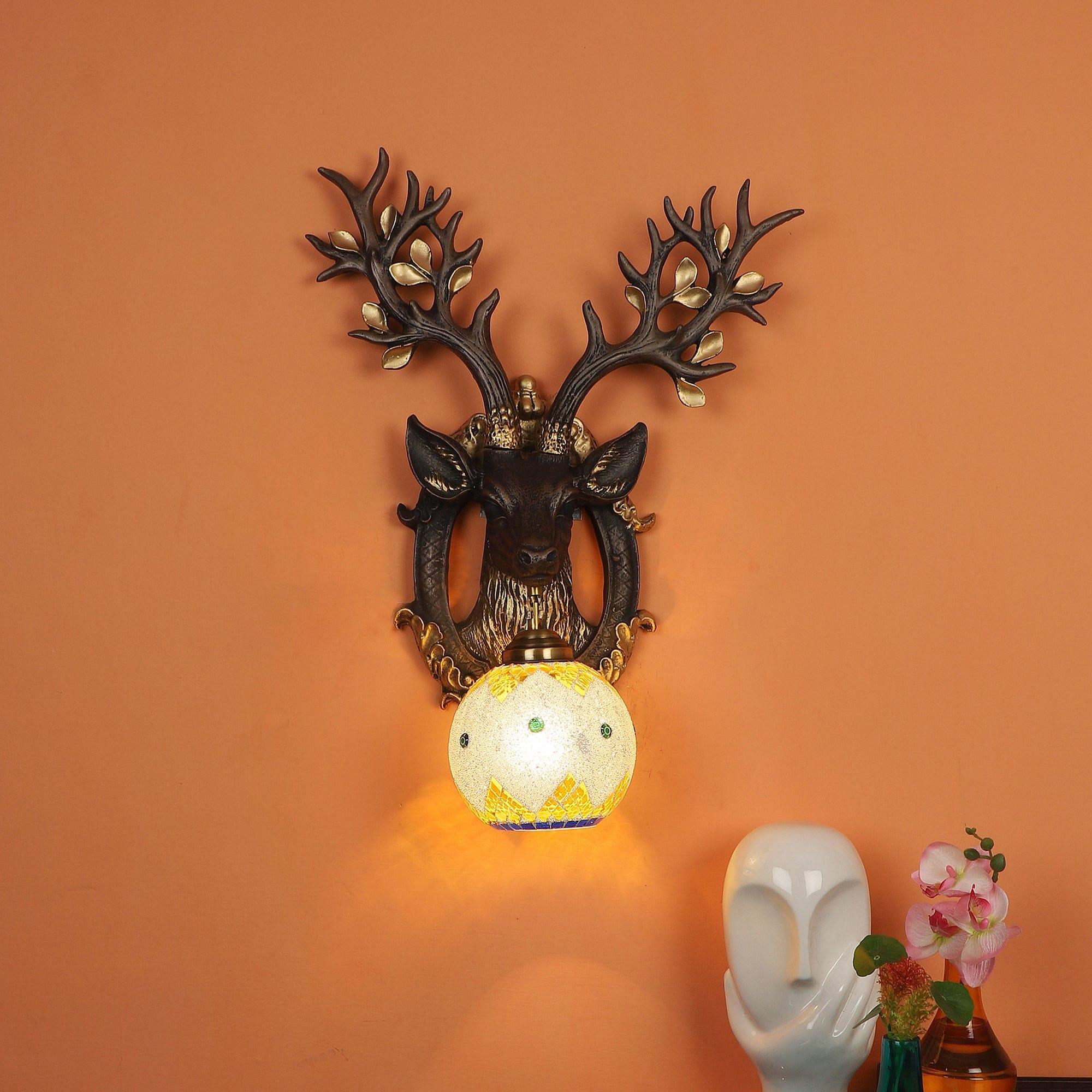 Black and Gold Wood Multicolor beautiful Reindeer design Wall Lights