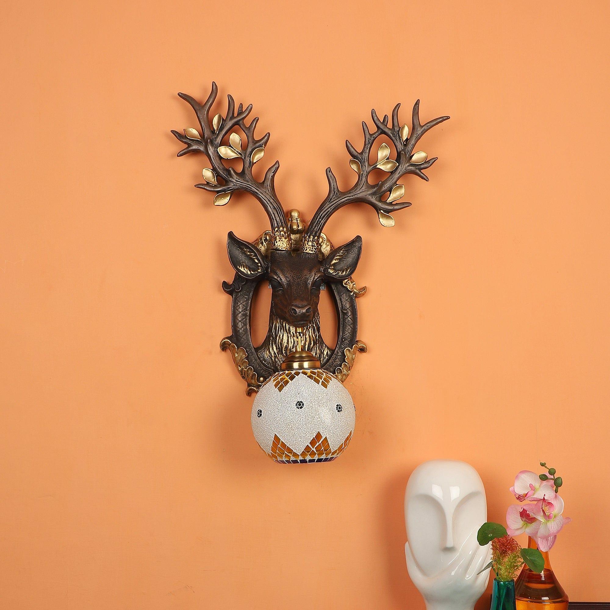 Black and Gold Wood Multicolor beautiful Reindeer design Wall Lights - Ouch Cart 