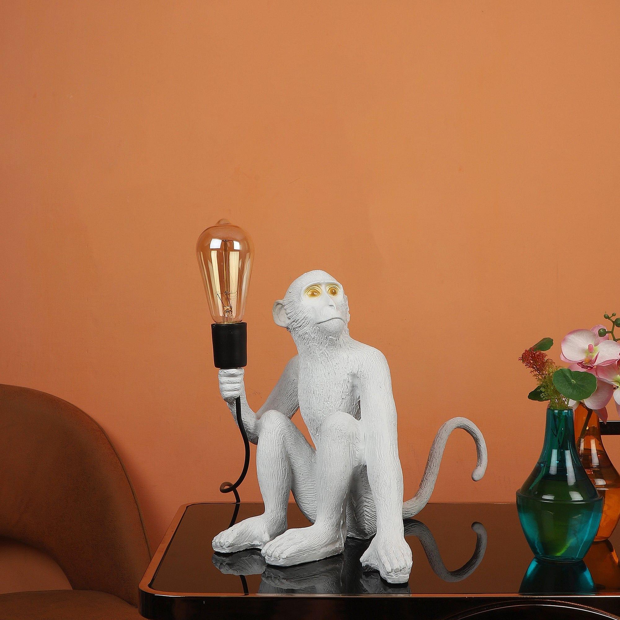 White fiberl Monkey Shape Table Lamp - Ouch Cart 