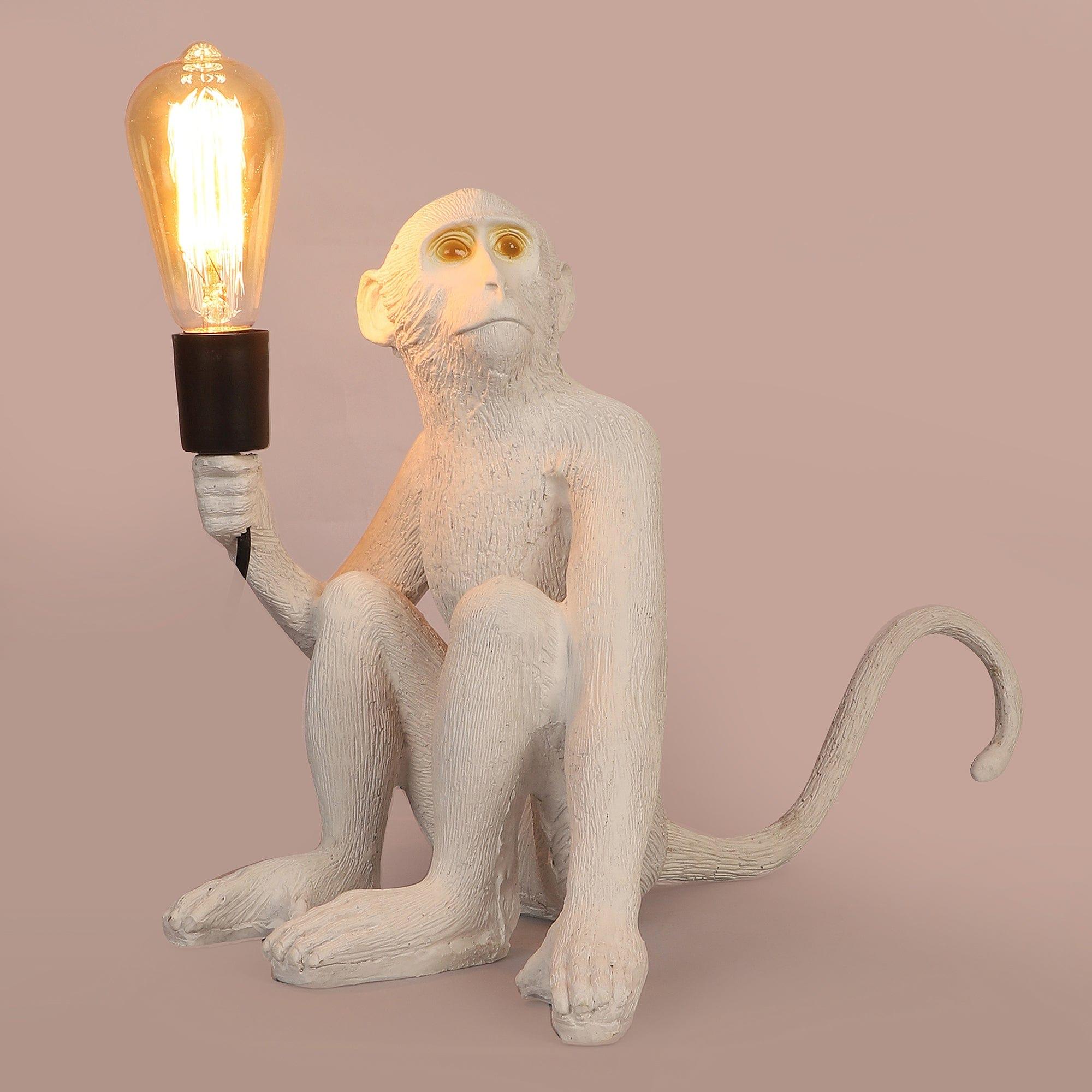 White fiberl Monkey Shape Table Lamp - Ouch Cart 