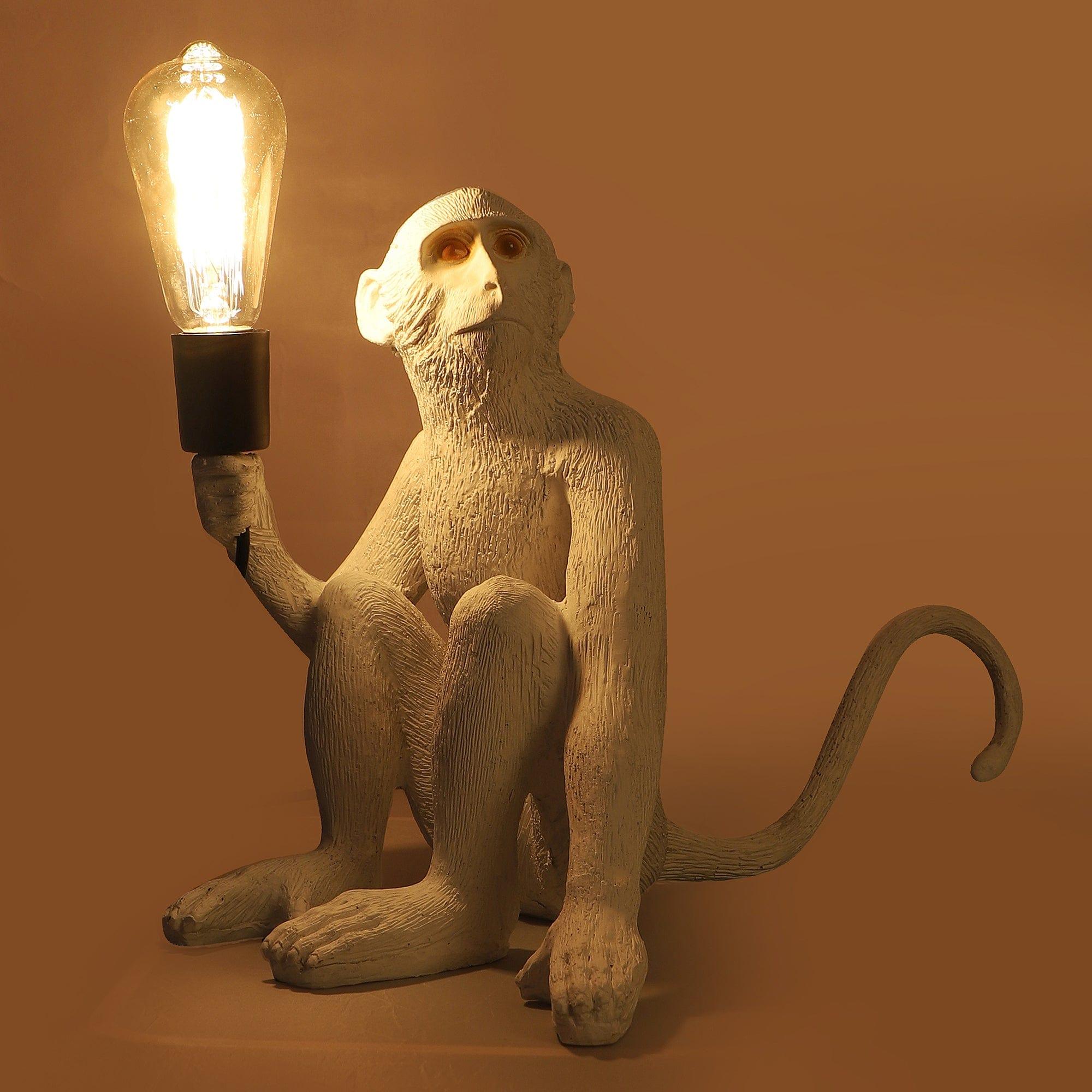 White fiberl Monkey Shape Table Lamp - Ouch Cart 