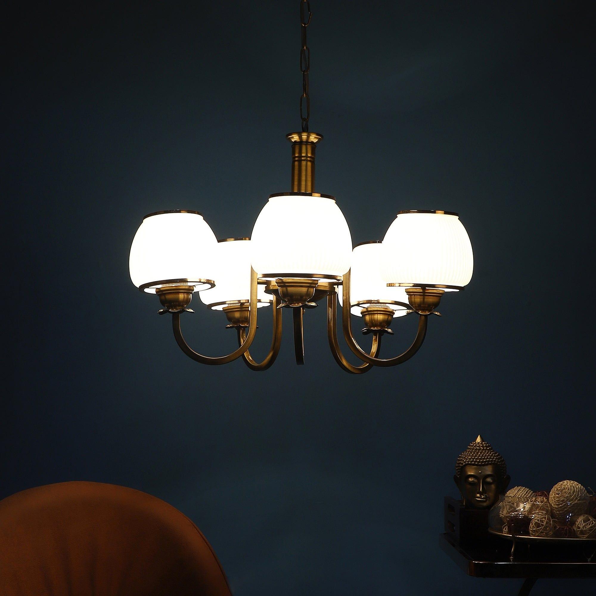 Iron Glass Chandeliers Antique Gold Finish - Ouch Cart 