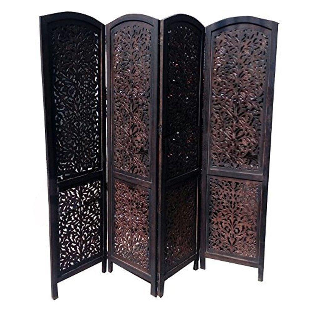 Wooden Room Divider Partitions Screen Separators In Mdf And Mango Wood Kashmiri (4 Panels) Wooden Separator Partition - Ouch Cart 