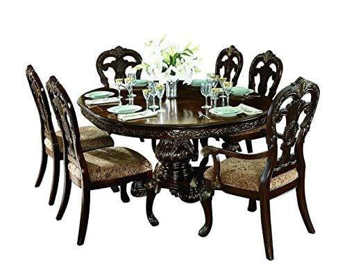 Handicrafts Stylish Look Sheesham Wood Round Shape Dining Table + Upholstered Chair 6 Seater - Ouch Cart 