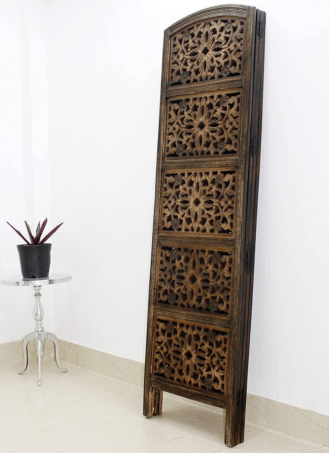 4 panel Wooden Partition Wooden Handcrafted Partition Room Divider Separator for Living Room Office Partition Screen Room Divider Wood Partitions for Home Kitchen & Office - Ouch Cart 