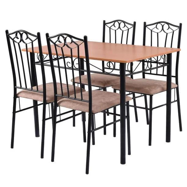 5 Piece Dining Set Wood Metal Table and 4 Chairs Kitchen Breakfast Furniture