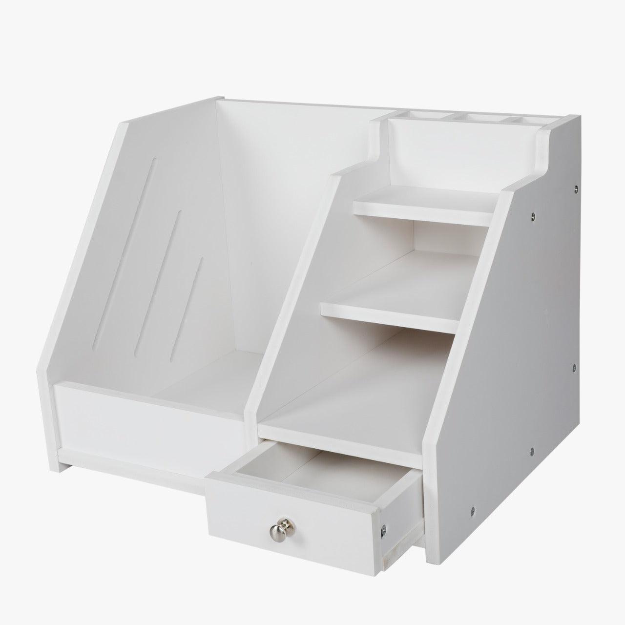 Multi Use Desktop Stationery Organizer Box with Drawer Rack (White) By Miza - Ouch Cart 