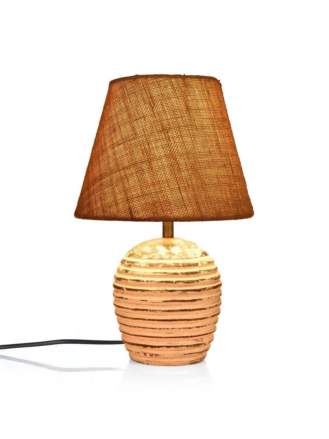 Striped Wooden White Lamp with Brown Jute Shade - Ouch Cart 