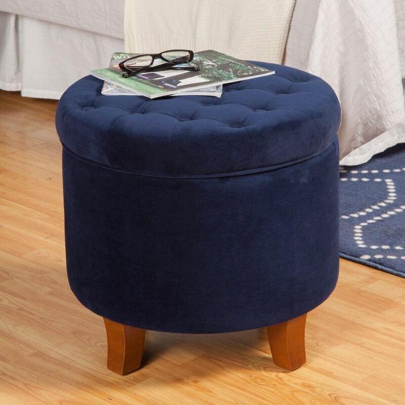 Wide Tufted Round Storage Ottoman with Storage