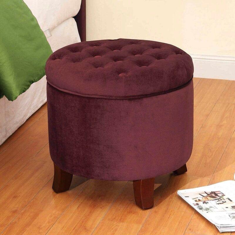 Wide Tufted Round Storage Ottoman with Storage