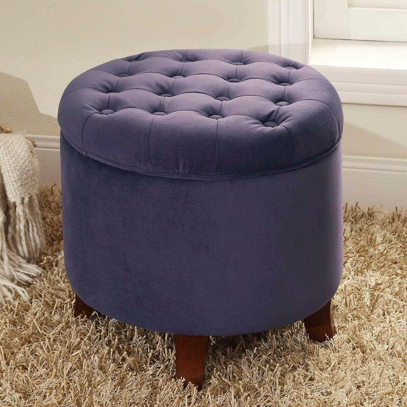 Wide Tufted Round Storage Ottoman with Storage - Ouch Cart 