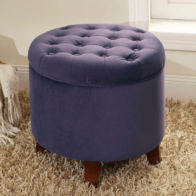 Wide Tufted Round Storage Ottoman with Storage