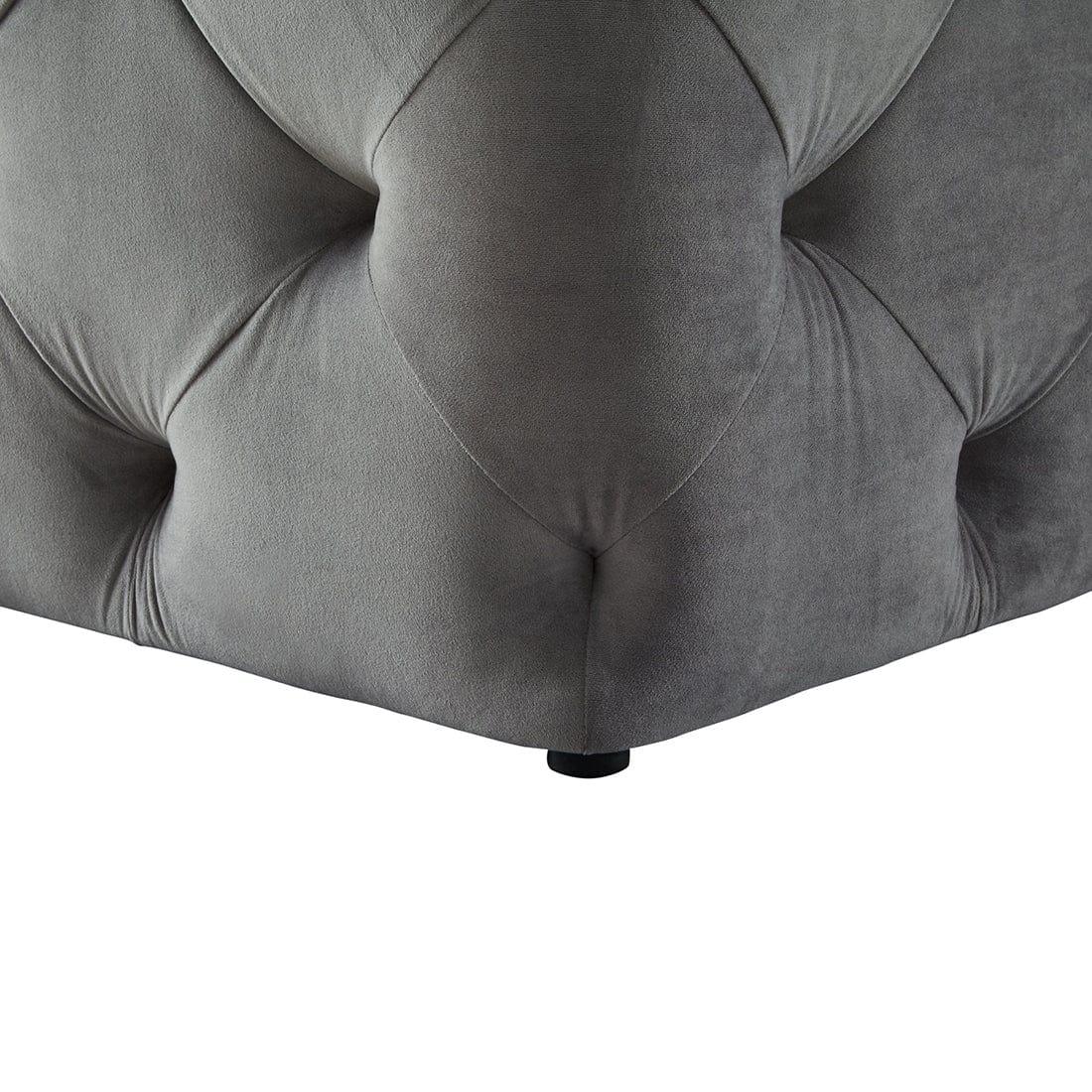 DOE BUCK SQUARE TUFTED VELVET OTTAMAN/POUFEE IN GREY