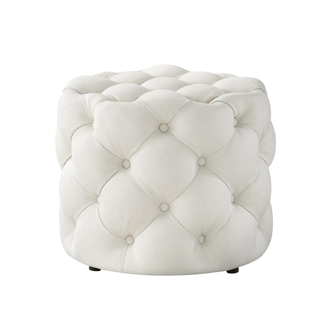 DOE BUCK ROUND TUFTED VELVET OTTAMAN/POUFEE IN WHITE