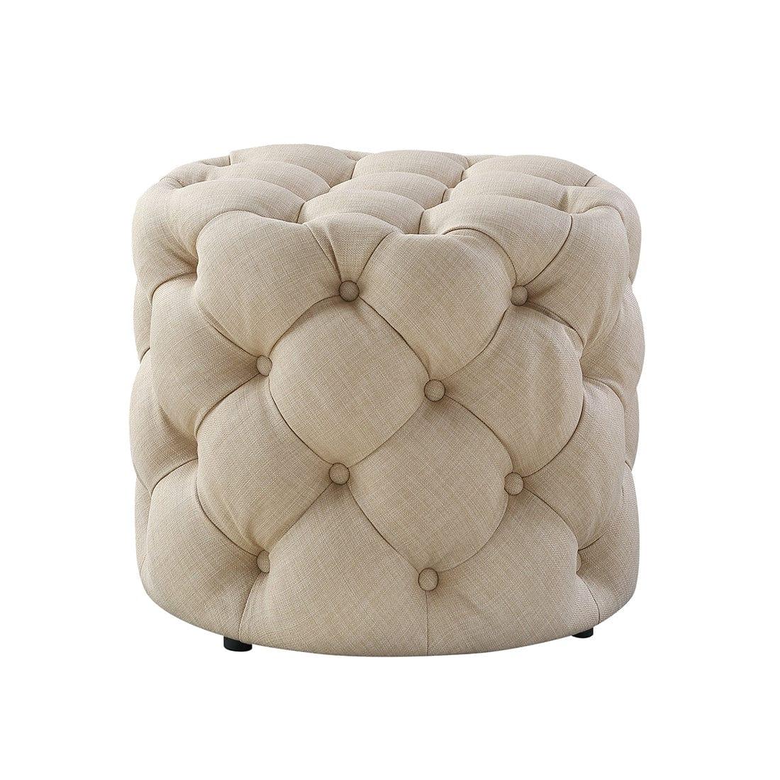 DOE BUCK ROUND TUFTED VELVET OTTAMAN/POUFEE IN CREAM