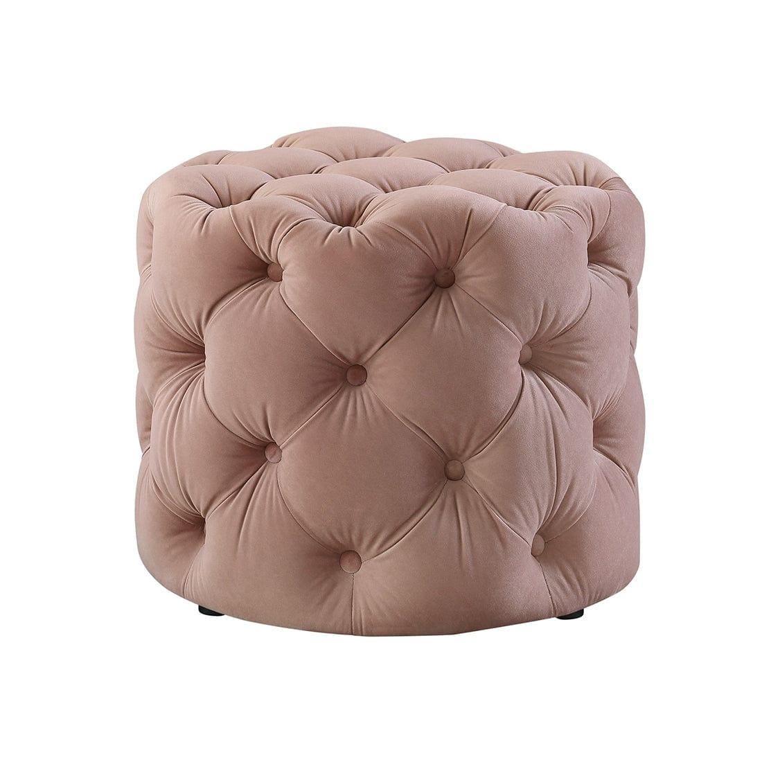 DOE BUCK ROUND TUFTED VELVET OTTAMAN/POUFEE IN PINK - Ouch Cart 