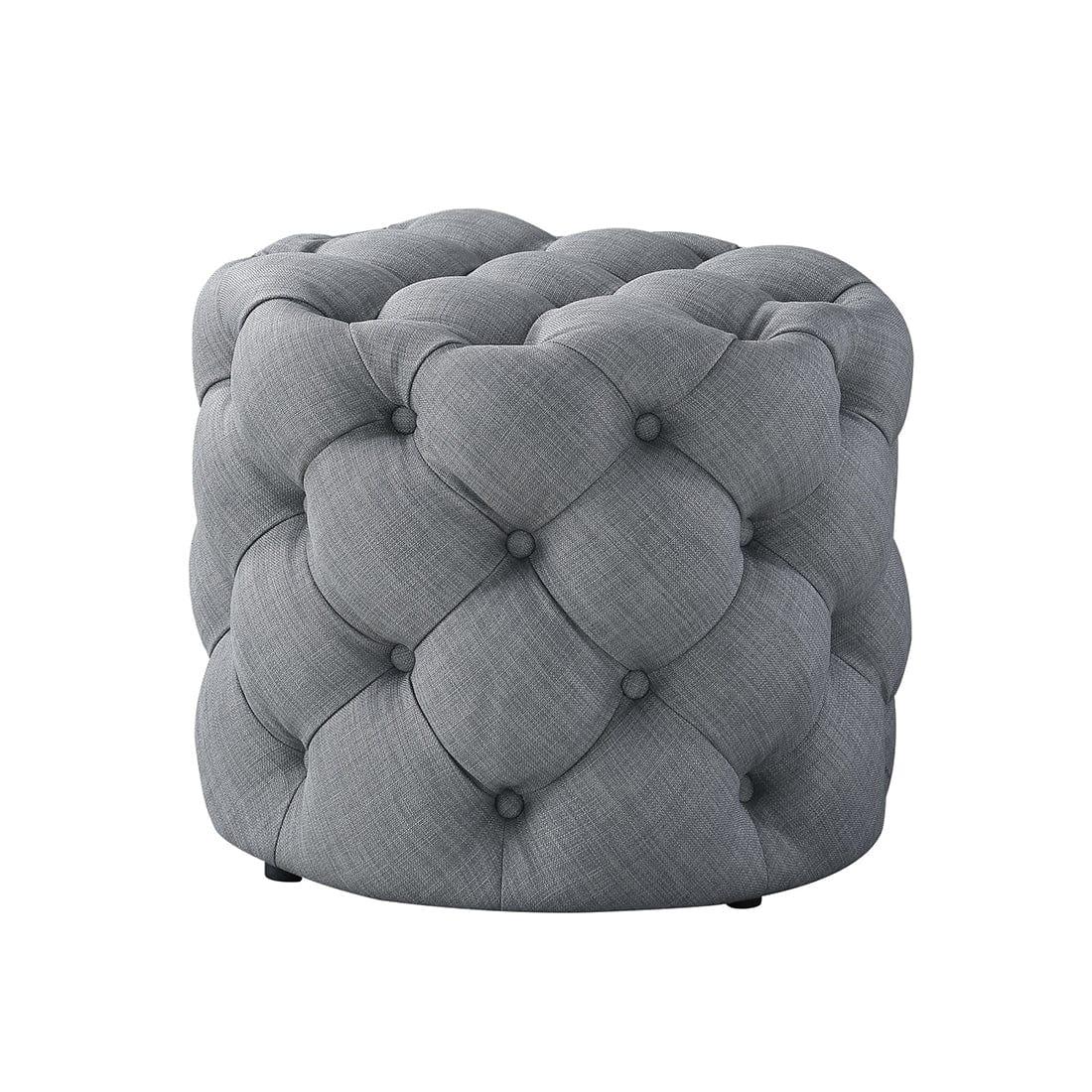 DOE BUCK ROUND TUFTED VELVET OTTAMAN/POUFEE IN LIGHT GREY - Ouch Cart 