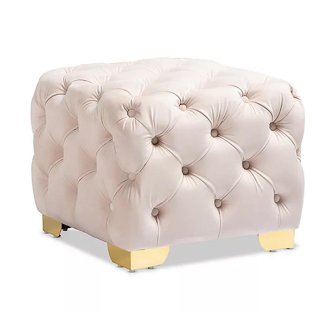 DOE BUCK SQUARE VELVET OTTOMAN/POUFEE (BABY PINK )