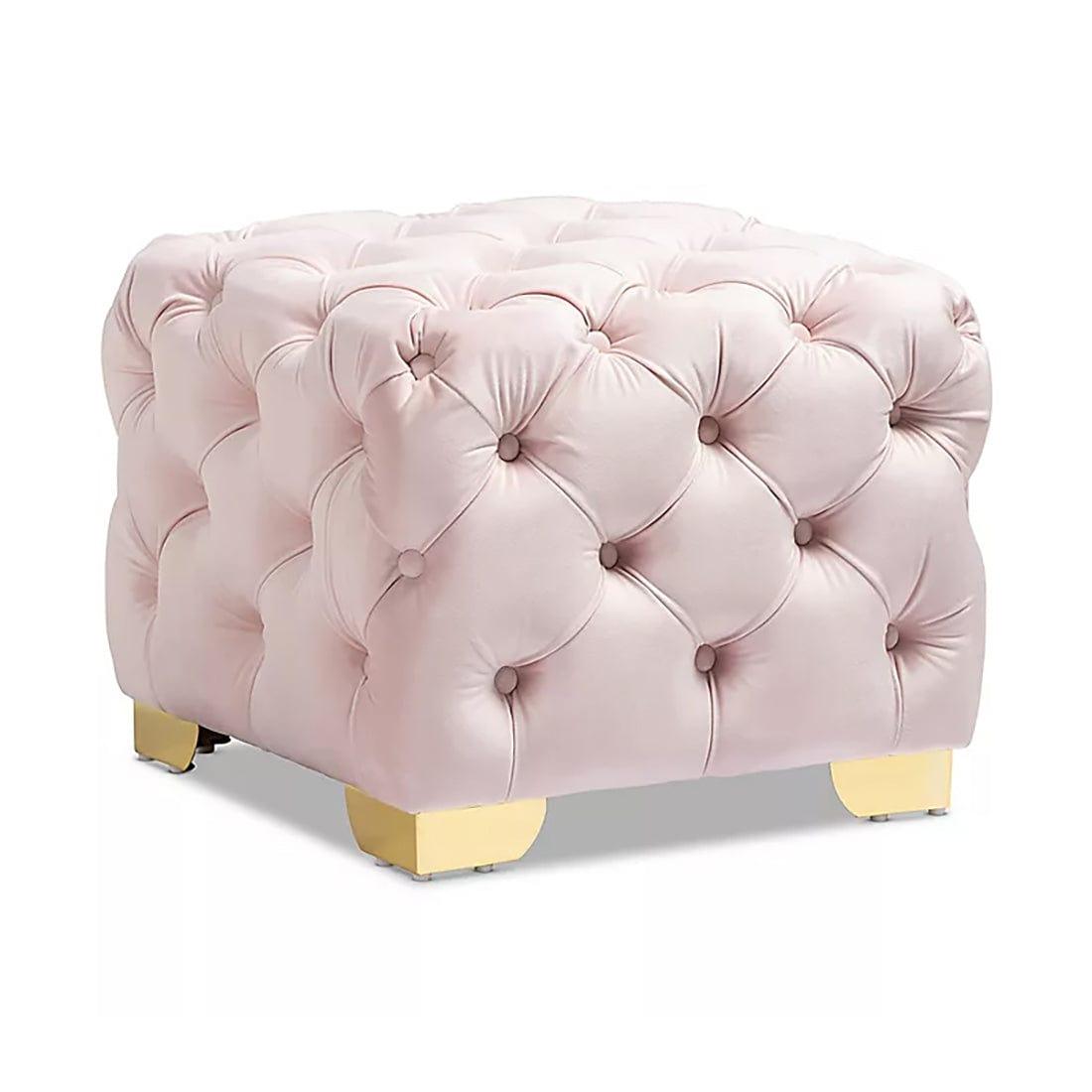 DOE BUCK SQUARE VELVET OTTOMAN/POUFEE IN PINK /GOLD - Ouch Cart 