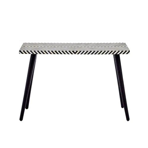 Rectangular Black and White Geometrical Pattern Resin Inlay Console Table - Ouch Cart 