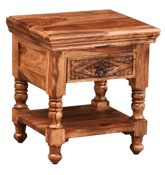 Sheesham Wood Bed Side Table In Pre-Assembles State For Bed Room Solid Wood Bedside Table with Drawer - Ouch Cart 