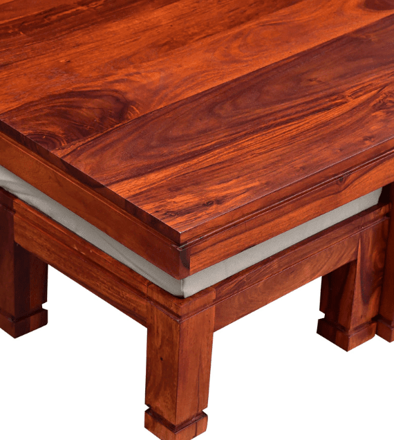 Sheesham Wood coffee table with 4 stools for Living Room and Office - Ouch Cart 