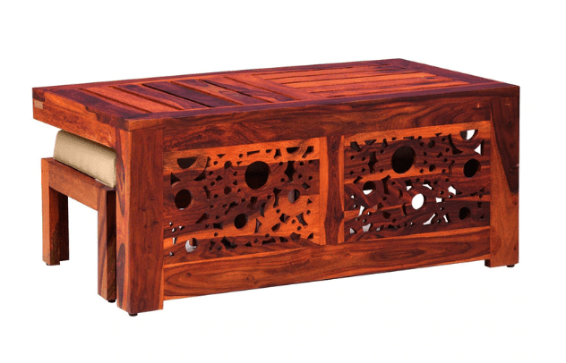 Sheesham Wood Coffee table with 2 stools - Ouch Cart 