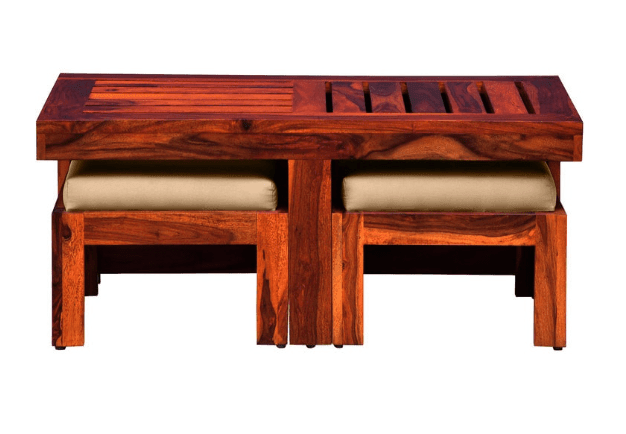 Sheesham Wood Coffee table with 2 stools - Ouch Cart 
