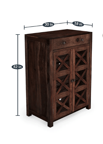 sheesham wood double door shoe rack With Drawer - Ouch Cart 