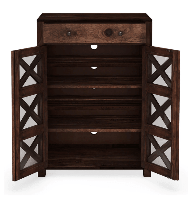 sheesham wood double door shoe rack With Drawer - Ouch Cart 