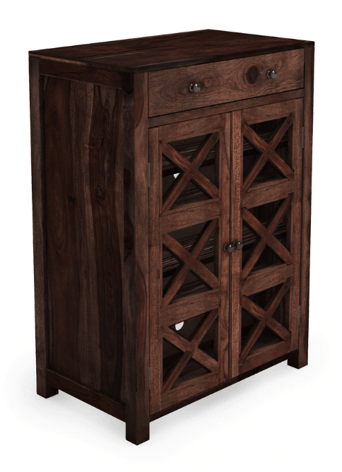sheesham wood double door shoe rack With Drawer - Ouch Cart 