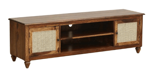 Wooden TV Stand Unit for Living Room with 2 Cabinets & Shelf Storage - Ouch Cart 