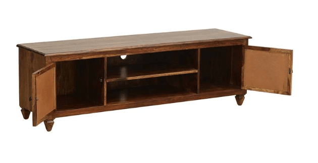 Wooden TV Stand Unit for Living Room with 2 Cabinets & Shelf Storage - Ouch Cart 
