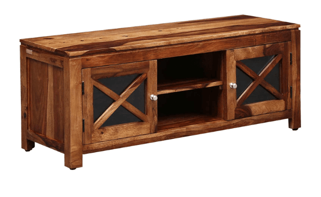 Sheesham Wood TV Unit Stand Cabinet with 2 Door - Ouch Cart 