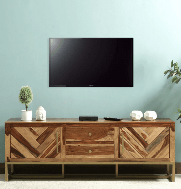 Sheesham Wood TV cabinet Natural Teak Finish - Ouch Cart 