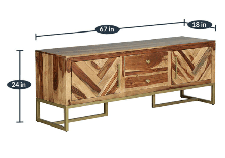 Sheesham Wood TV cabinet Natural Teak Finish - Ouch Cart 