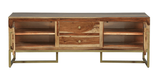 Sheesham Wood TV cabinet Natural Teak Finish - Ouch Cart 